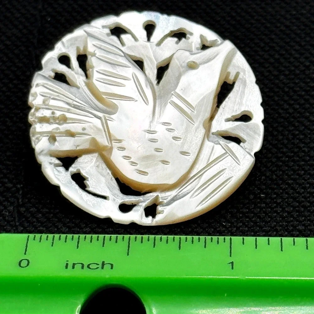 Vintage Bethlehem Hand Carved Mother of Pearl Bird Dove Brooch Pin